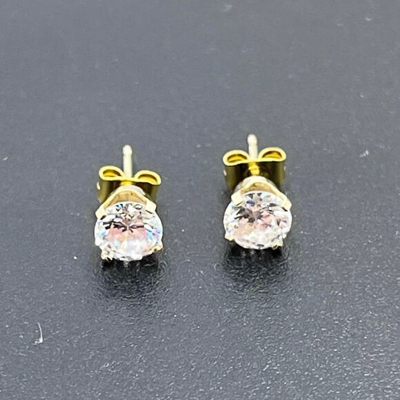 DRT 14K Yellow Gold 5 mm Solitaire Round Prong 1.00 ctw CZ Stud Earring - Picture 3 of 16